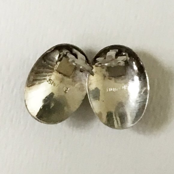 Vintage 925 Sterling Silver Black Onyx? Stone Oval Clip-On Earrings - Picture 4 of 4